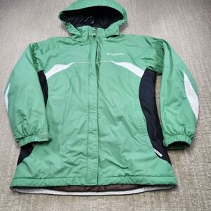 Columbia Jacket Women Small Green Softshell Fleece Lined Insulated Waterproof